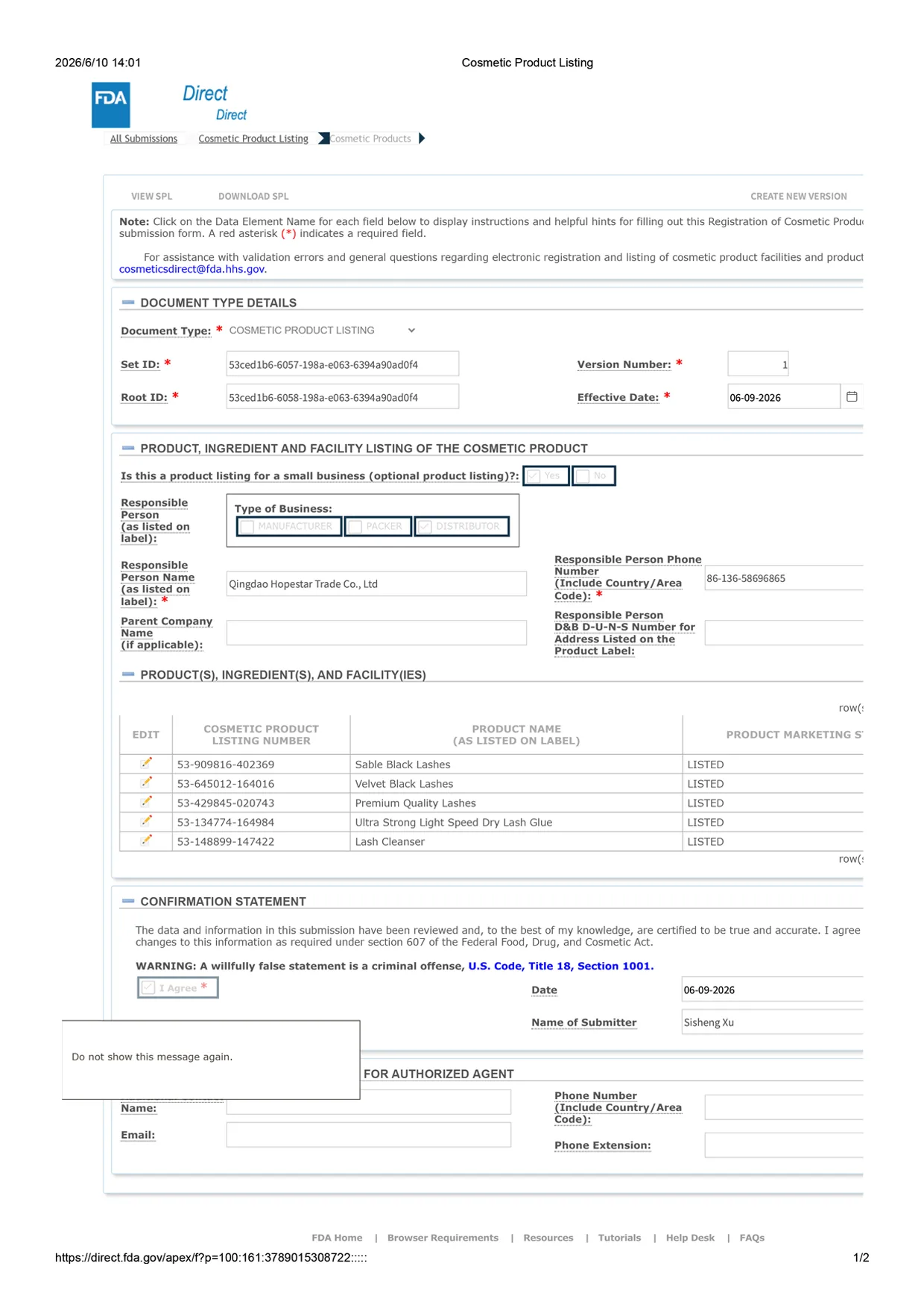 FDA Product Listing